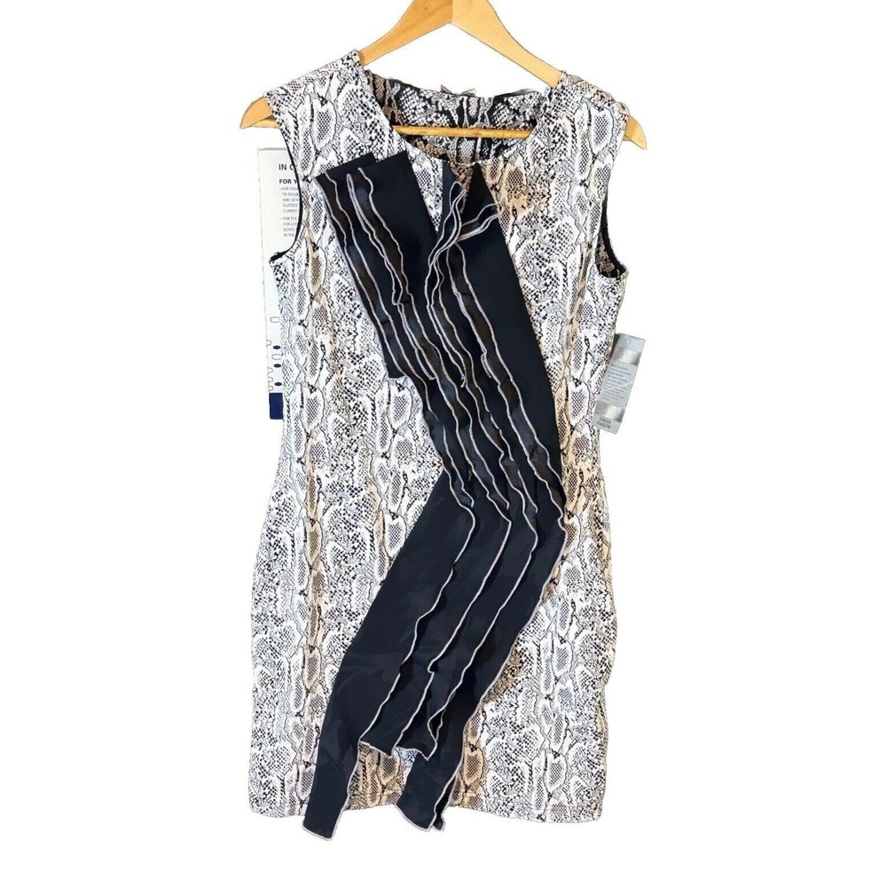 Samuel Dong Sheath Dress Women's Medium White Black Snakeskin Stretch Sleeveless